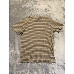 …Lost Men's Beige Black Striped Crewneck Short Sleeve T-Shirt Sz M